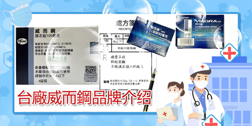 臺廠威而鋼19款合法學名藥品牌總覽表格，包含美好挺、速立壯、永立等品牌