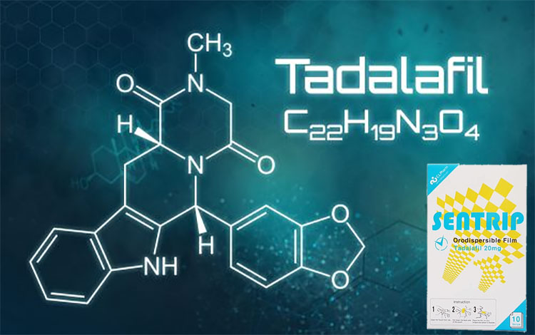 Sentrip口溶膜產品外觀與包裝說明，含Tadalafil成分的勃起功能障礙治療藥物